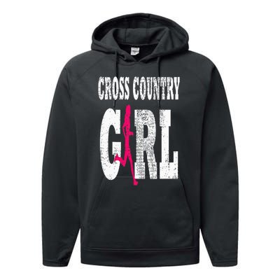 Cross Country Girl Runner Silhouette Sport Gift Performance Fleece Hoodie