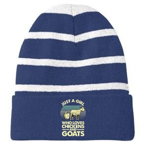 Cool Chicken Goat For Women Girl Chicken Farmer Goat Lovers Striped Beanie with Solid Band