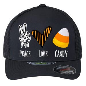 Candy Corn Gift Peace Love Fall Halloween Gift Flexfit Unipanel Trucker Cap