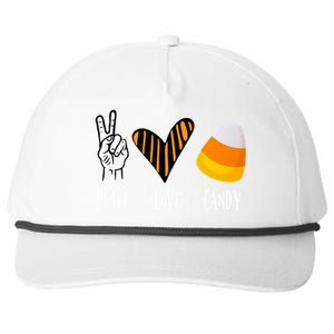 Candy Corn Gift Peace Love Fall Halloween Gift Snapback Five-Panel Rope Hat