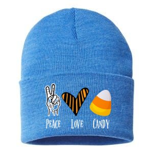 Candy Corn Gift Peace Love Fall Halloween Gift Sustainable Knit Beanie