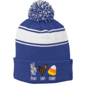 Candy Corn Gift Peace Love Fall Halloween Gift Stripe Pom Pom Beanie