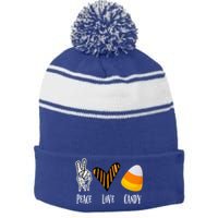 Candy Corn Gift Peace Love Fall Halloween Gift Stripe Pom Pom Beanie