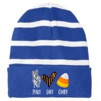 Candy Corn Gift Peace Love Fall Halloween Gift Striped Beanie with Solid Band