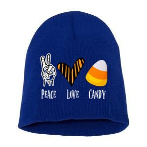 Candy Corn Gift Peace Love Fall Halloween Gift Short Acrylic Beanie