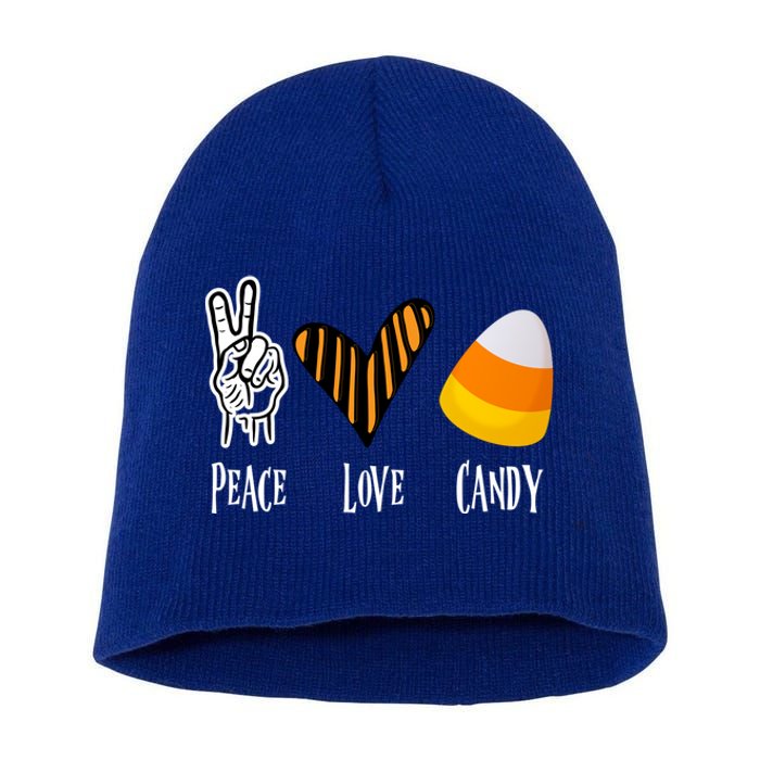 Candy Corn Gift Peace Love Fall Halloween Gift Short Acrylic Beanie