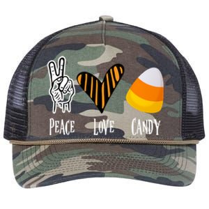 Candy Corn Gift Peace Love Fall Halloween Gift Retro Rope Trucker Hat Cap