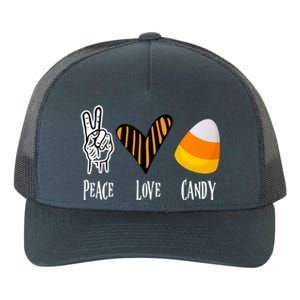 Candy Corn Gift Peace Love Fall Halloween Gift Yupoong Adult 5-Panel Trucker Hat