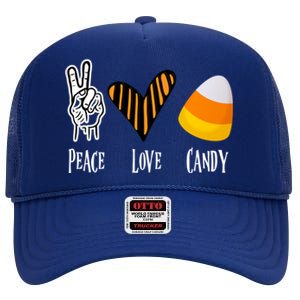 Candy Corn Gift Peace Love Fall Halloween Gift High Crown Mesh Back Trucker Hat