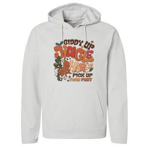 Cowboy Christmas Giddy Up Jingle Horse Pick Up Your Feet Howdy Performance Fleece Hoodie