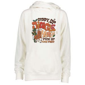 Cowboy Christmas Giddy Up Jingle Horse Pick Up Your Feet Howdy Womens Funnel Neck Pullover Hood