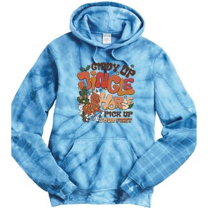 Cowboy Christmas Giddy Up Jingle Horse Pick Up Your Feet Howdy Tie Dye Hoodie