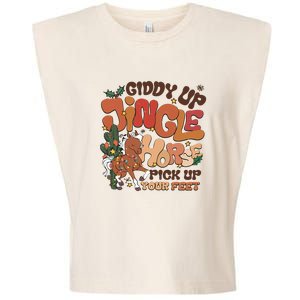 Cowboy Christmas Giddy Up Jingle Horse Pick Up Your Feet Howdy Garment-Dyed Women's Muscle Tee