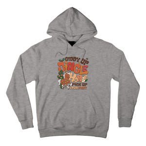 Cowboy Christmas Giddy Up Jingle Horse Pick Up Your Feet Howdy Tall Hoodie