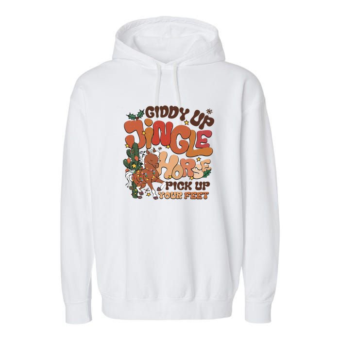 Cowboy Christmas Giddy Up Jingle Horse Pick Up Your Feet Howdy Garment-Dyed Fleece Hoodie