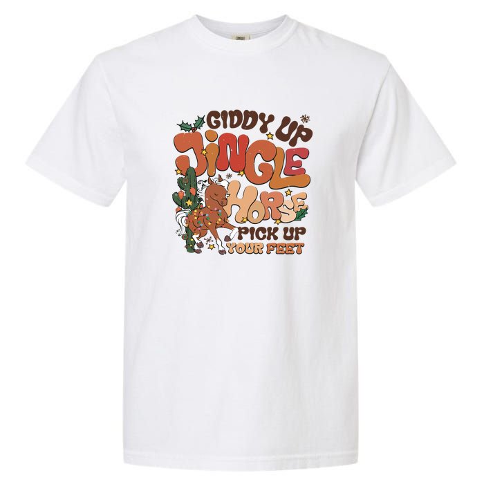 Cowboy Christmas Giddy Up Jingle Horse Pick Up Your Feet Howdy Garment-Dyed Heavyweight T-Shirt