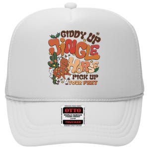 Cowboy Christmas Giddy Up Jingle Horse Pick Up Your Feet Howdy High Crown Mesh Back Trucker Hat