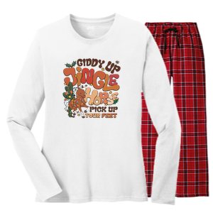 Cowboy Christmas Giddy Up Jingle Horse Pick Up Your Feet Howdy Women's Long Sleeve Flannel Pajama Set 