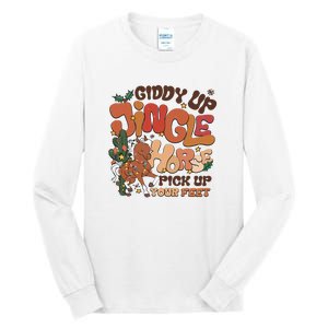 Cowboy Christmas Giddy Up Jingle Horse Pick Up Your Feet Howdy Tall Long Sleeve T-Shirt