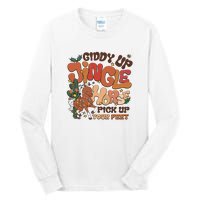 Cowboy Christmas Giddy Up Jingle Horse Pick Up Your Feet Howdy Tall Long Sleeve T-Shirt