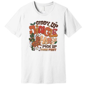 Cowboy Christmas Giddy Up Jingle Horse Pick Up Your Feet Howdy Premium T-Shirt