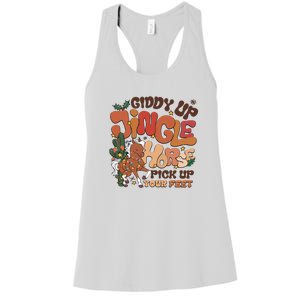 Cowboy Christmas Giddy Up Jingle Horse Pick Up Your Feet Howdy Women's Racerback Tank