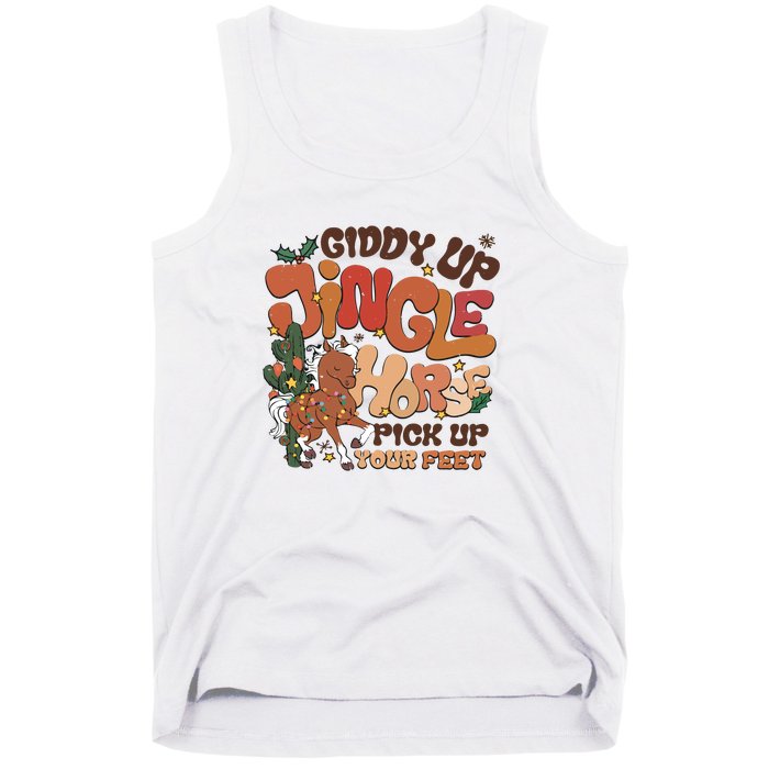 Cowboy Christmas Giddy Up Jingle Horse Pick Up Your Feet Howdy Tank Top