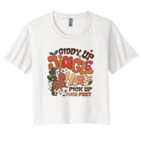 Cowboy Christmas Giddy Up Jingle Horse Pick Up Your Feet Howdy Women's Crop Top Tee