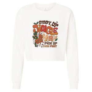 Cowboy Christmas Giddy Up Jingle Horse Pick Up Your Feet Howdy Cropped Pullover Crew