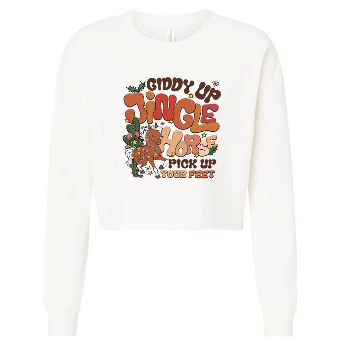 Cowboy Christmas Giddy Up Jingle Horse Pick Up Your Feet Howdy Cropped Pullover Crew