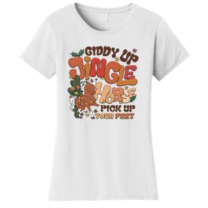 Cowboy Christmas Giddy Up Jingle Horse Pick Up Your Feet Howdy Women's T-Shirt