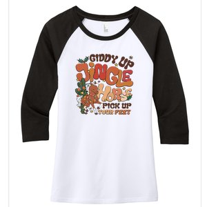 Cowboy Christmas Giddy Up Jingle Horse Pick Up Your Feet Howdy Women's Tri-Blend 3/4-Sleeve Raglan Shirt