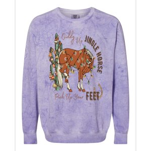 Cowboy Christmas Giddy Up Jingle Horse Pick Up Your Feet Colorblast Crewneck Sweatshirt