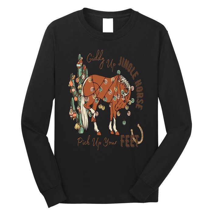 Cowboy Christmas Giddy Up Jingle Horse Pick Up Your Feet Long Sleeve Shirt