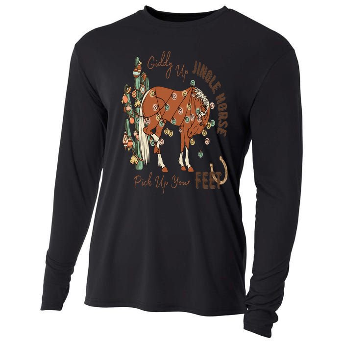 Cowboy Christmas Giddy Up Jingle Horse Pick Up Your Feet Cooling Performance Long Sleeve Crew