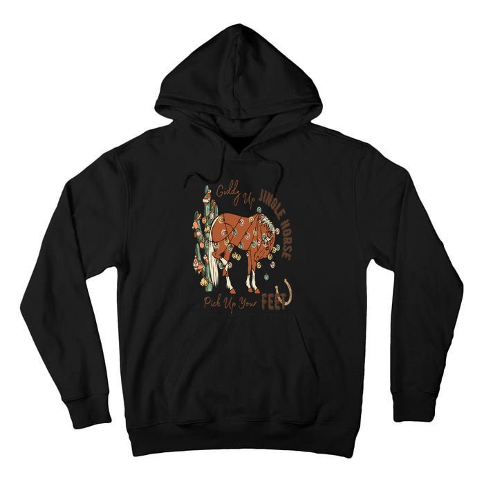 Cowboy Christmas Giddy Up Jingle Horse Pick Up Your Feet Tall Hoodie