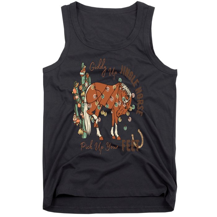 Cowboy Christmas Giddy Up Jingle Horse Pick Up Your Feet Tank Top