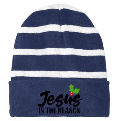 Christian Christ Gift Jesus Is The Reason For The Season Great Gift Striped Beanie with Solid Band