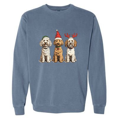 Cute Christmas Goldendoodle Dogs Santa Hat Reindeer Antlers Funny Gift Garment-Dyed Sweatshirt