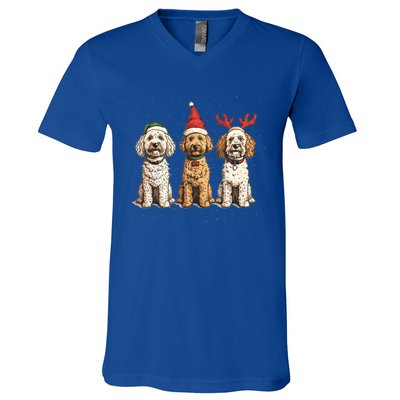 Cute Christmas Goldendoodle Dogs Santa Hat Reindeer Antlers Funny Gift V-Neck T-Shirt