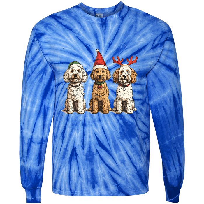 Cute Christmas Goldendoodle Dogs Santa Hat Reindeer Antlers Funny Gift Tie-Dye Long Sleeve Shirt