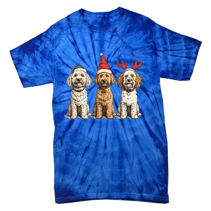 Cute Christmas Goldendoodle Dogs Santa Hat Reindeer Antlers Funny Gift Tie-Dye T-Shirt