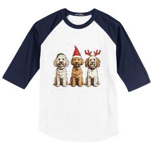 Cute Christmas Goldendoodle Dogs Santa Hat Reindeer Antlers Funny Gift Baseball Sleeve Shirt