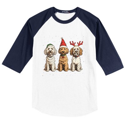 Cute Christmas Goldendoodle Dogs Santa Hat Reindeer Antlers Funny Gift Baseball Sleeve Shirt