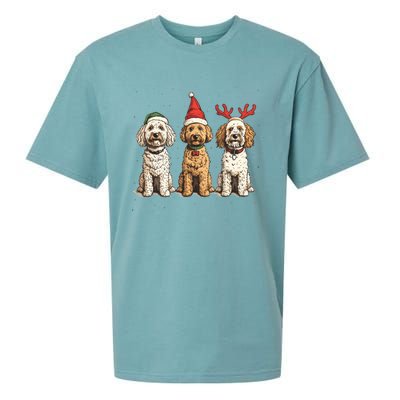 Cute Christmas Goldendoodle Dogs Santa Hat Reindeer Antlers Funny Gift Sueded Cloud Jersey T-Shirt