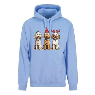 Cute Christmas Goldendoodle Dogs Santa Hat Reindeer Antlers Funny Gift Unisex Surf Hoodie