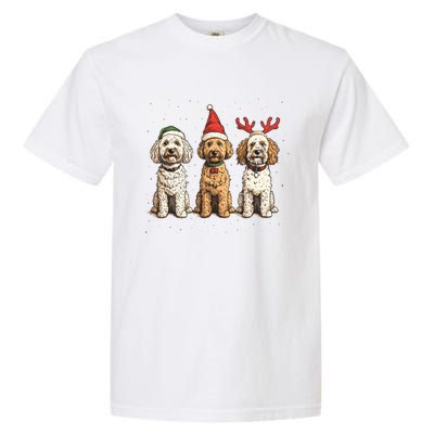 Cute Christmas Goldendoodle Dogs Santa Hat Reindeer Antlers Funny Gift Garment-Dyed Heavyweight T-Shirt