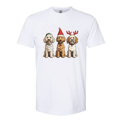 Cute Christmas Goldendoodle Dogs Santa Hat Reindeer Antlers Funny Gift Softstyle CVC T-Shirt