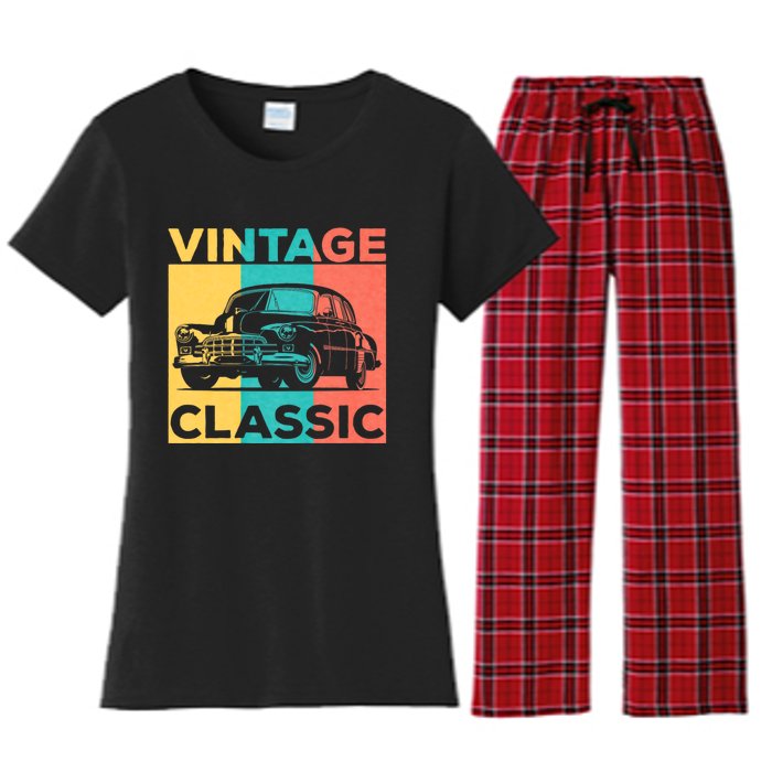 Classic Car Gift Vintage Car Enthusiast Women's Flannel Pajama Set