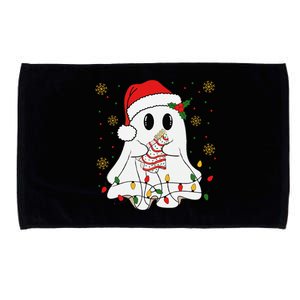 Cute Christmas Ghost Holding Tree Cake Candy Cane Xmas Light Microfiber Hand Towel